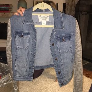 american rag denim and sweatshirt crop jacket